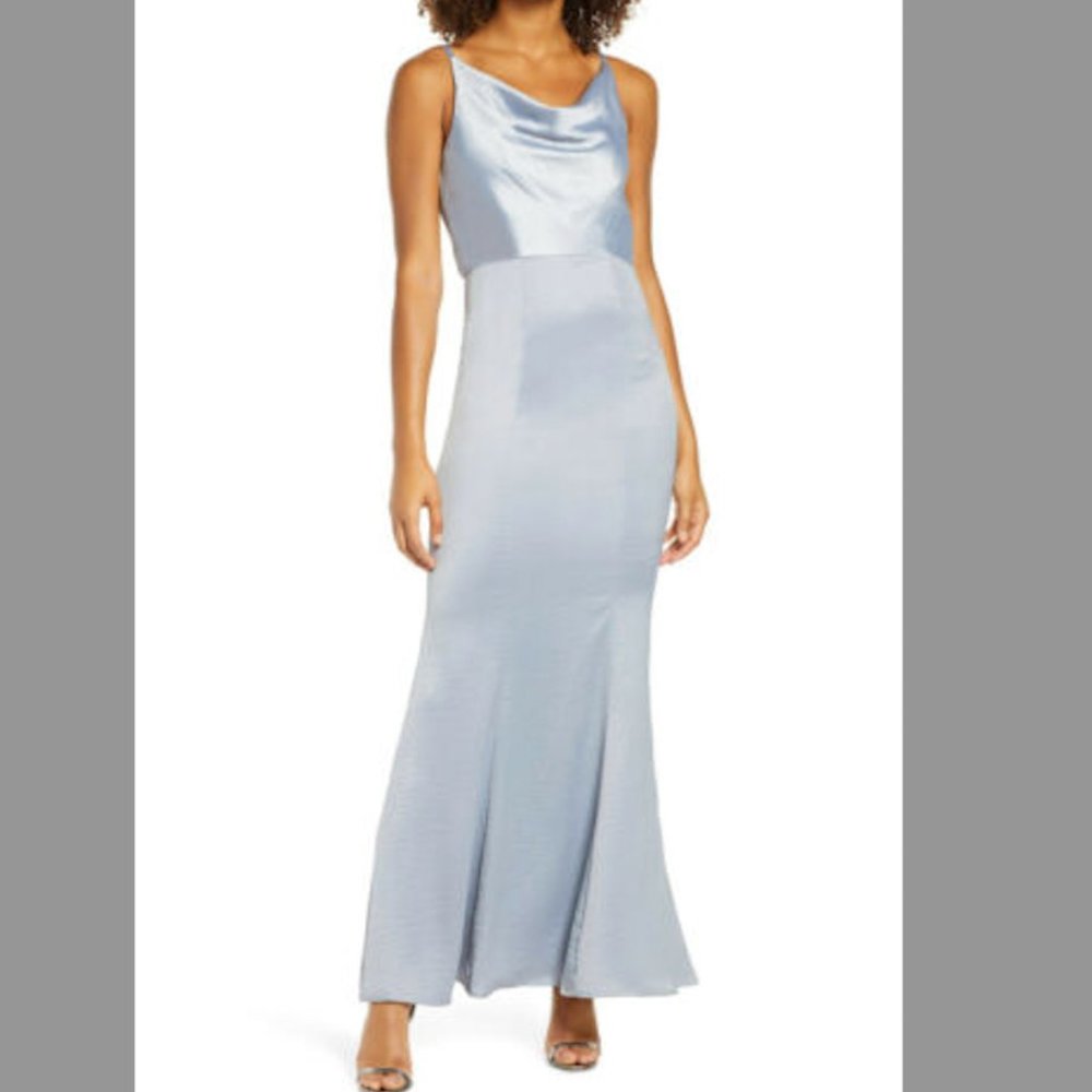 Chi Chi London Marissa Cowl Neck Satin Trumpet Gown